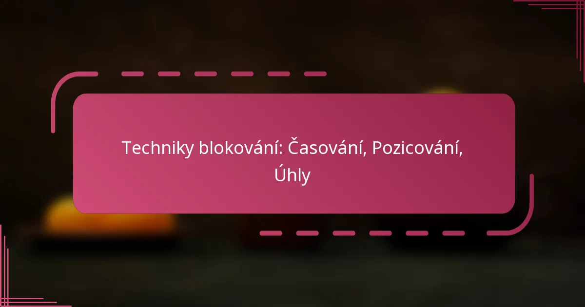 Techniky blokování: Časování, Pozicování, Úhly